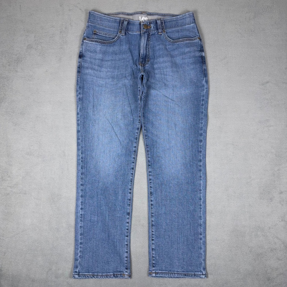 Lee Jeans Mens 33x30 Straight Leg Regular Fit Medium Wash Blue‎ Denim Stretch